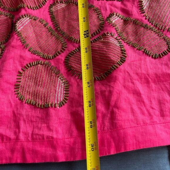 Diane Von Furstenburg beaded hot pink linen halter dress / swim coverup size L - Picture 8 of 11